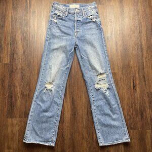 MOTHER Blue Distressed Straight Leg Jeans
